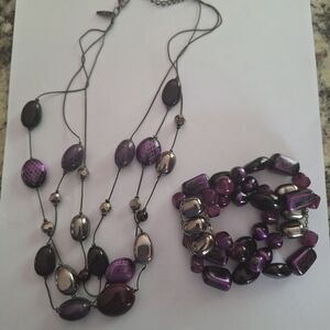 Elegant Purple and Silver Necklace and Bracelet Set